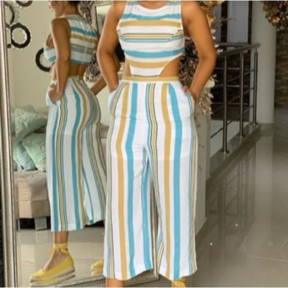 Petal Roz Striped Cutout Jumpsuit NWT